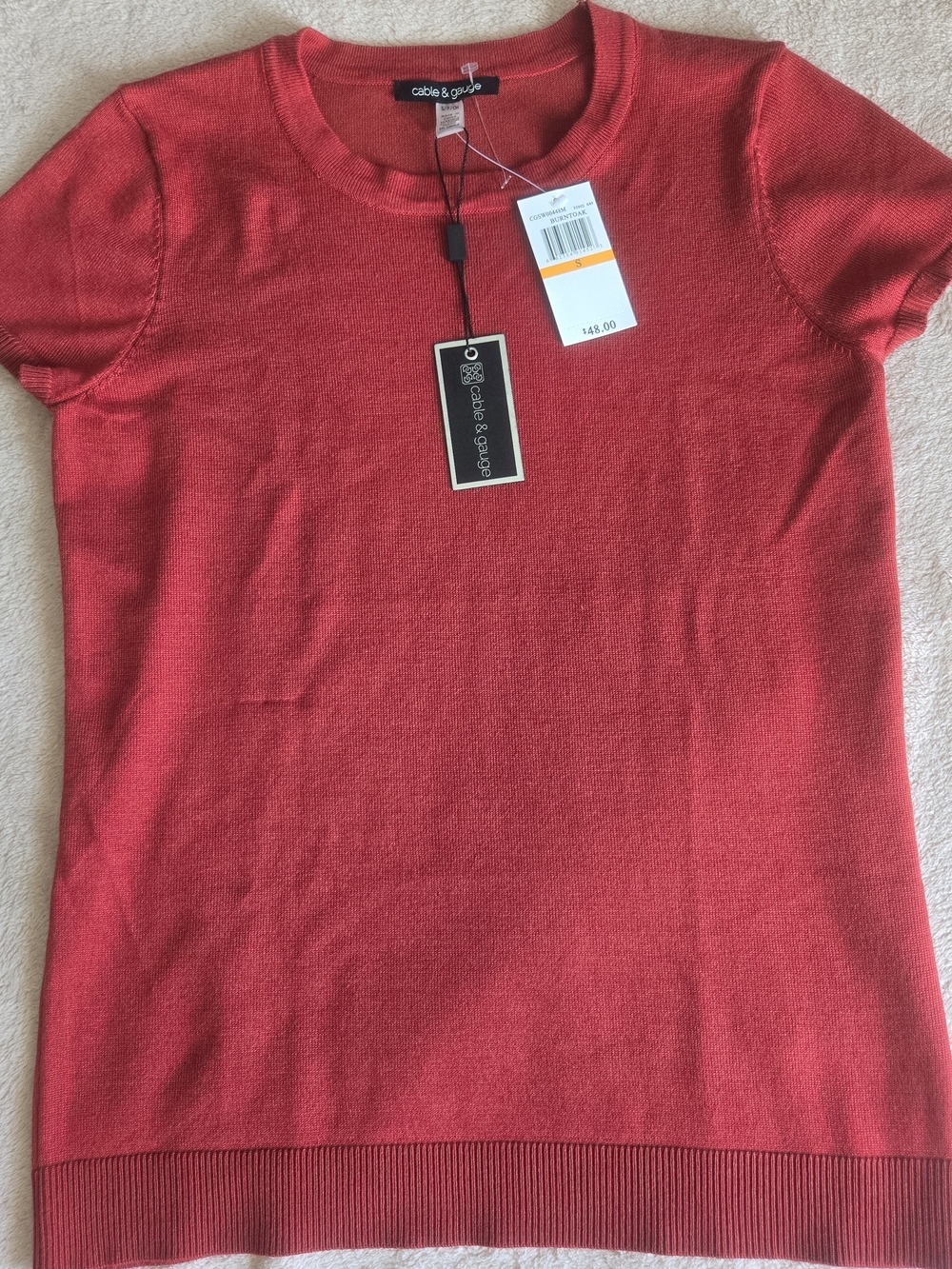 cable & gauge Short Sleeve Knit Top in Red Size Small NWT